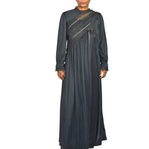 Vintage Gilead Nightgown Robe Set Lingerie Peignoir Black 70s Negligee Medium